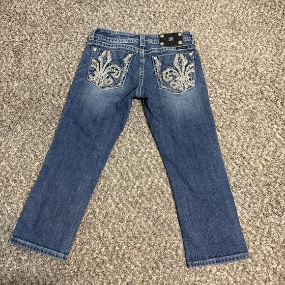 Miss Me Womens Jeans 28 Blue Denim Cropped Crop Bling Pockets Capri Y2K 90s - Picture 1 of 4